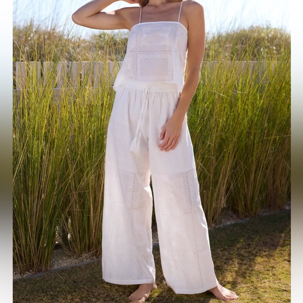 NEW Natural Life Ada Cotton Pants XS White Eyelet Pull-On Pants Drawstring